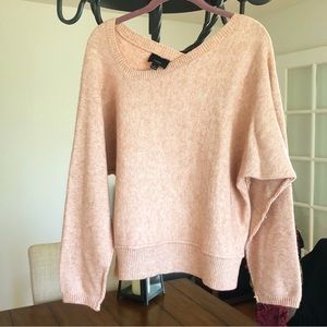 Heather Pink Sweater Asymmetrical Neckline
